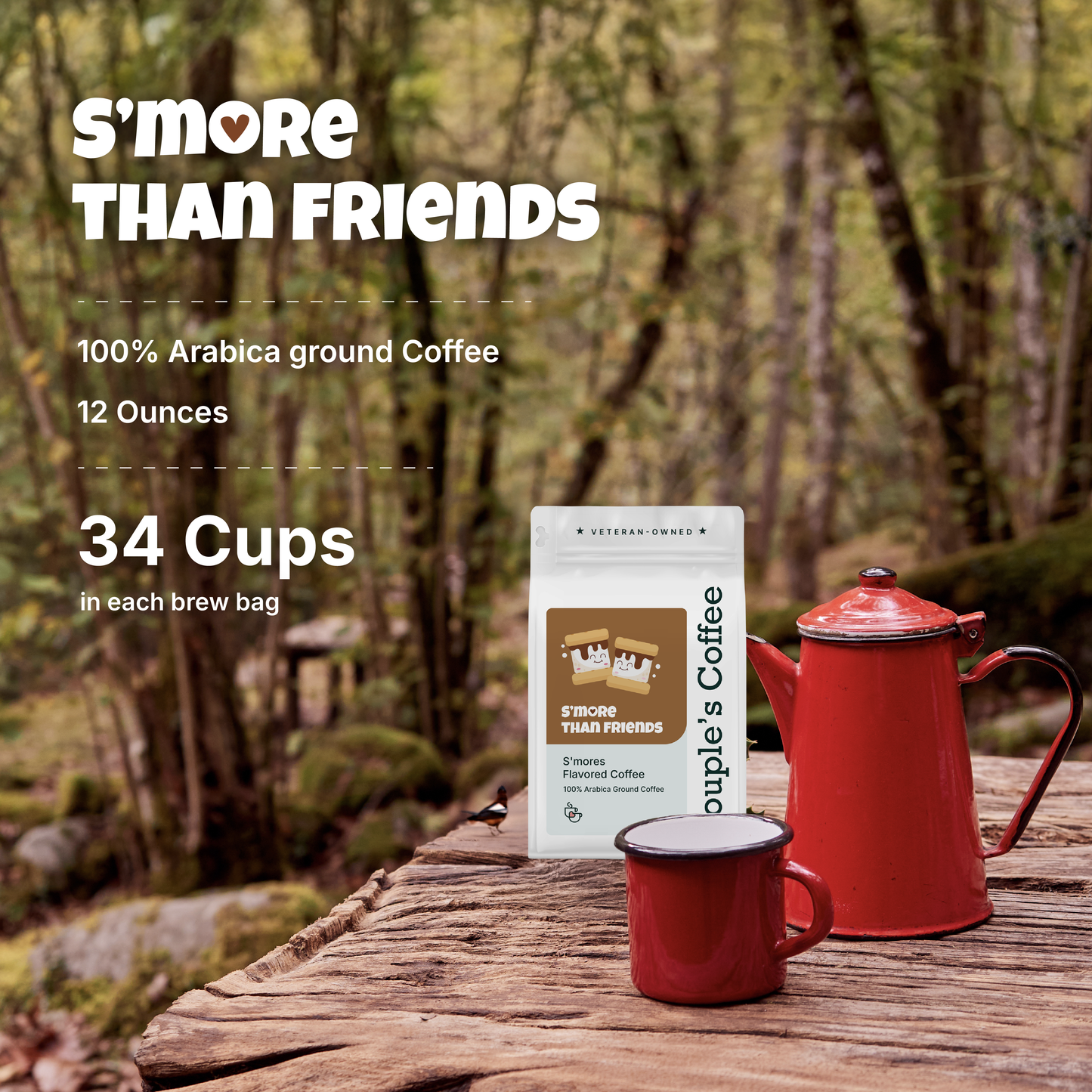 Couple’s Coffee Flavored Ground Coffee | Medium Roast Campfire S’mores Fall Coffee | Gives Back to Military Families | S’more Than Friends | Made with 100% Arabica Beans | 12oz