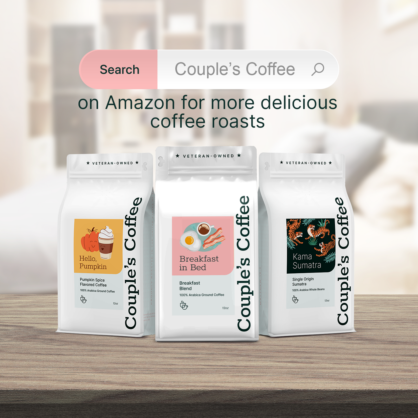 Couple’s Coffee Ground Coffee | Breakfast Blend Light to Medium Roast Coffee | Gives Back to Military Families | Breakfast in Bed | Made with 100% Arabica Beans | 12oz