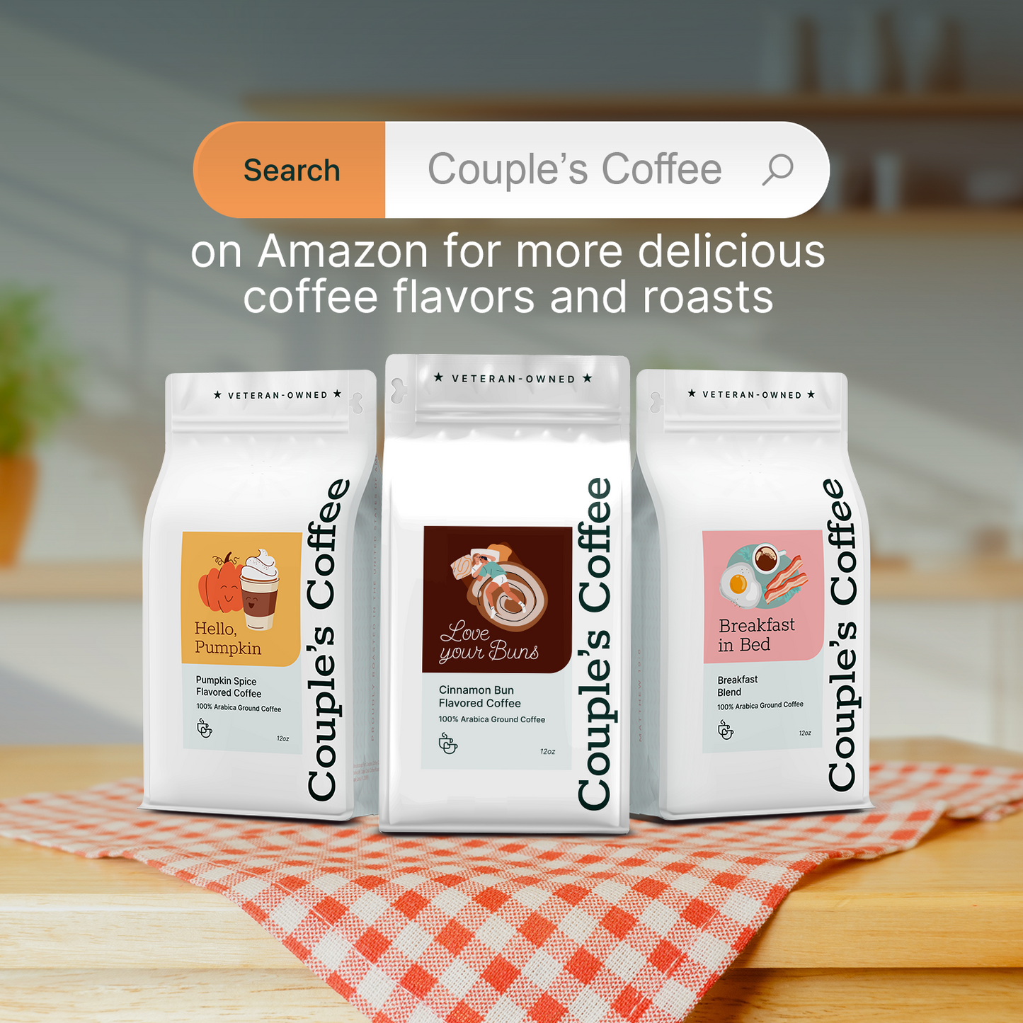 Couple’s Coffee Flavored Ground Coffee | Medium Roast Cinnamon Bun Flavored Coffee | Gives Back to Military Families | Love Your Buns | Made with 100% Arabica Beans | 12oz bag