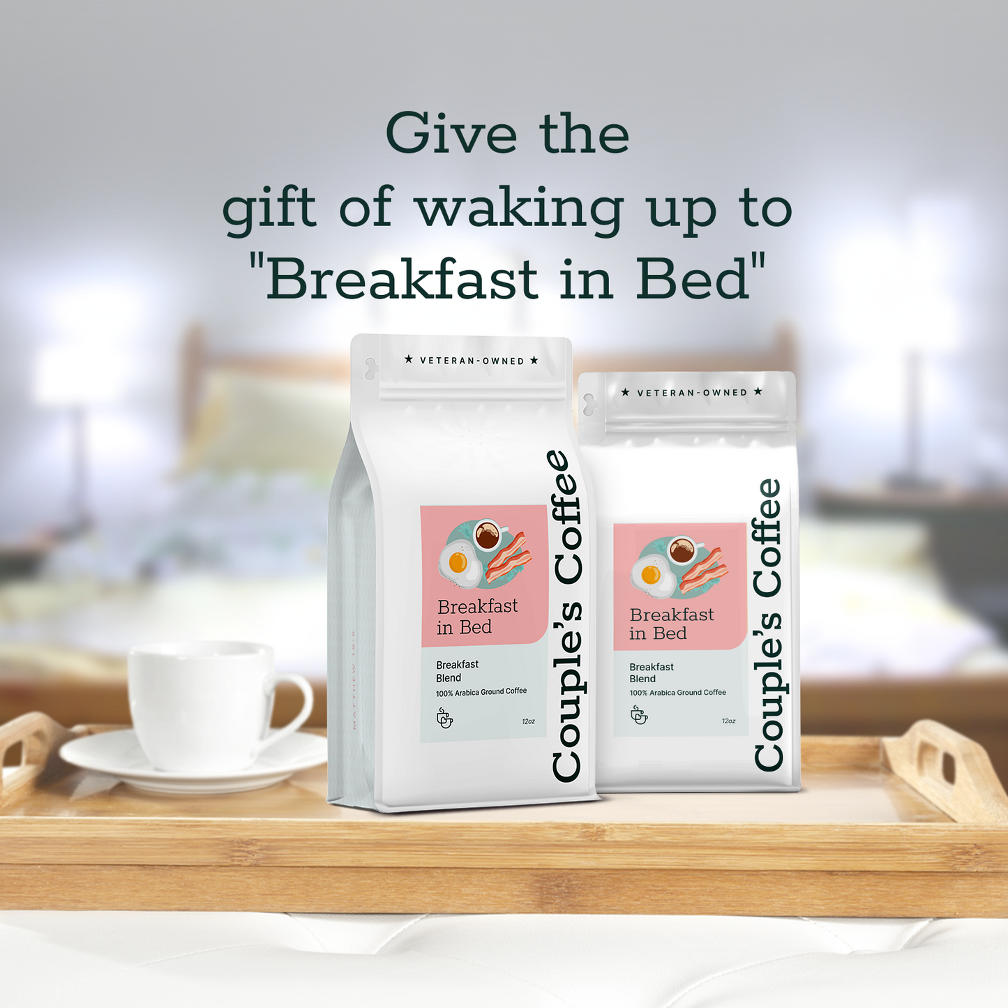 Couple’s Coffee Ground Coffee | Breakfast Blend Light to Medium Roast Coffee | Gives Back to Military Families | Breakfast in Bed | Made with 100% Arabica Beans | 12oz