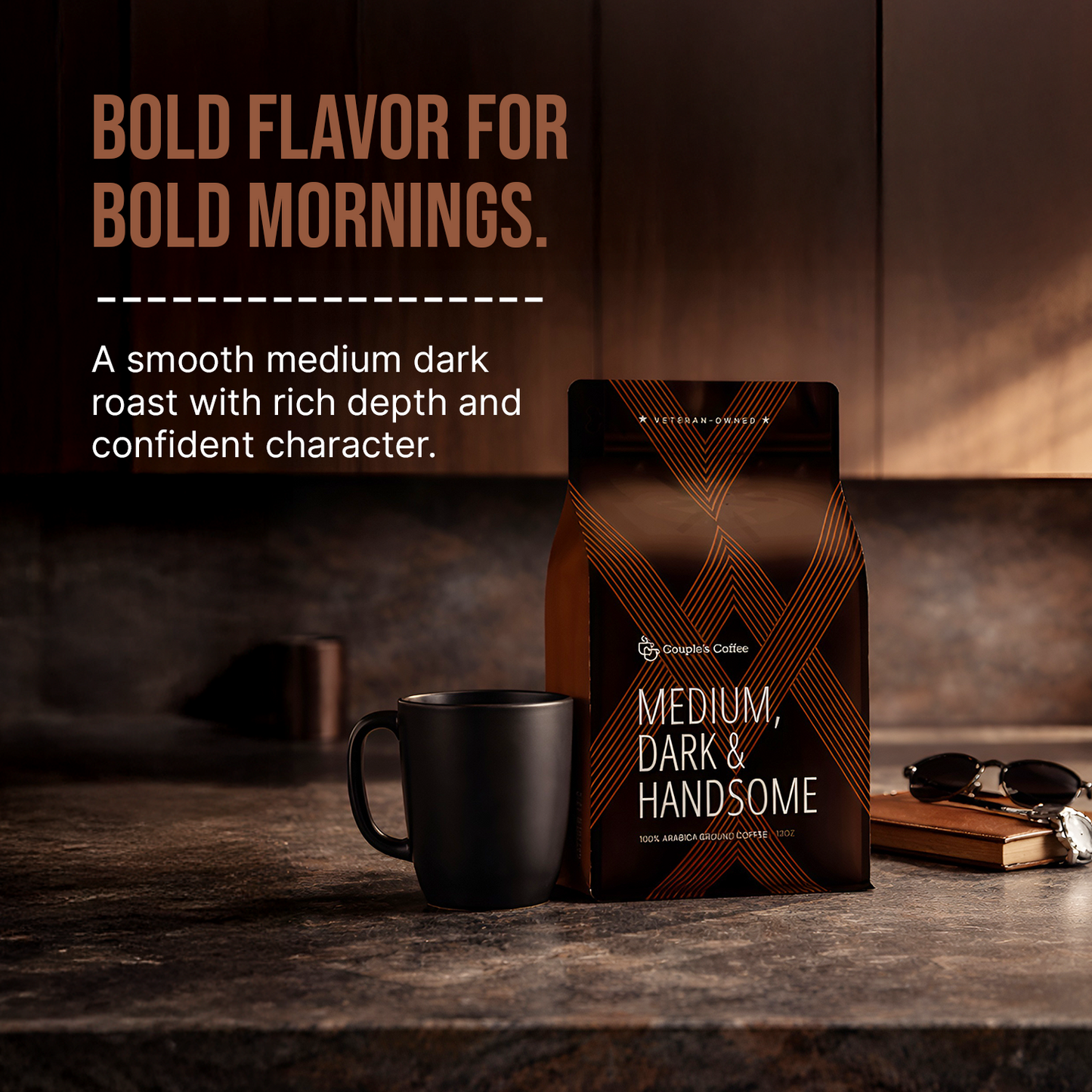 Medium, Dark and Handsome Coffee | Medium-Dark Roast | Ground Coffee 12oz