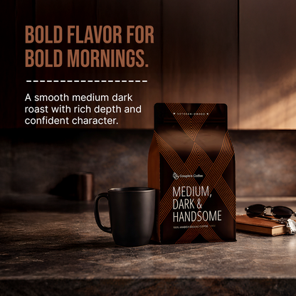 Medium, Dark and Handsome Coffee | Medium-Dark Roast | Ground Coffee 12oz