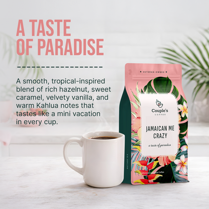 Couple’s Coffee Ground Coffee | Gives Back to Military Families - Jamaican Me Crazy | Vanilla, Caramel, and Rum Flavored Coffee | Made with 100% Arabica Beans | 12oz bag brews about 34 cups