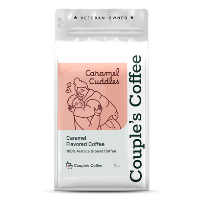 Couple’s Coffee Flavored Ground Coffee | Caramel Flavored Coffee | Gives Back to Military Families | Caramel Cuddles | Made with 100% Arabica Beans | 12oz