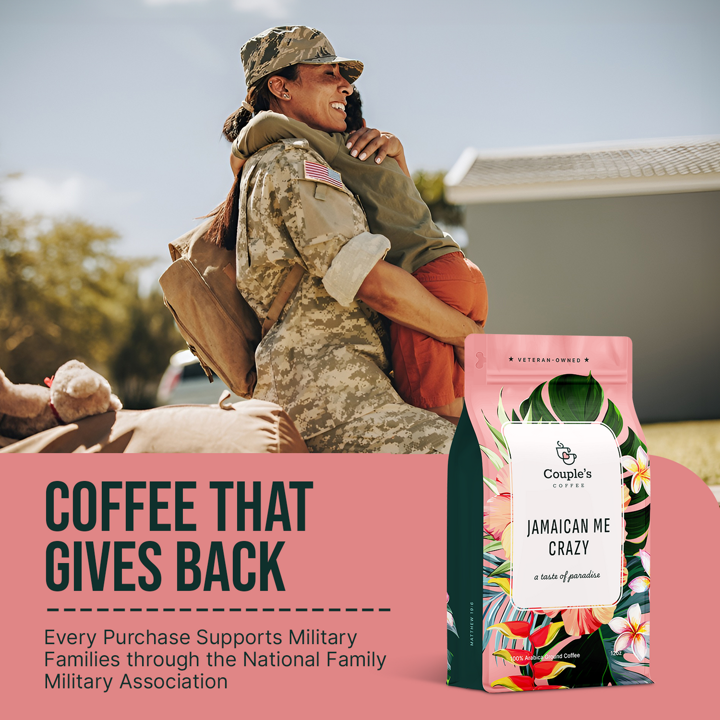 Couple’s Coffee Ground Coffee | Gives Back to Military Families - Jamaican Me Crazy | Vanilla, Caramel, and Rum Flavored Coffee | Made with 100% Arabica Beans | 12oz bag brews about 34 cups