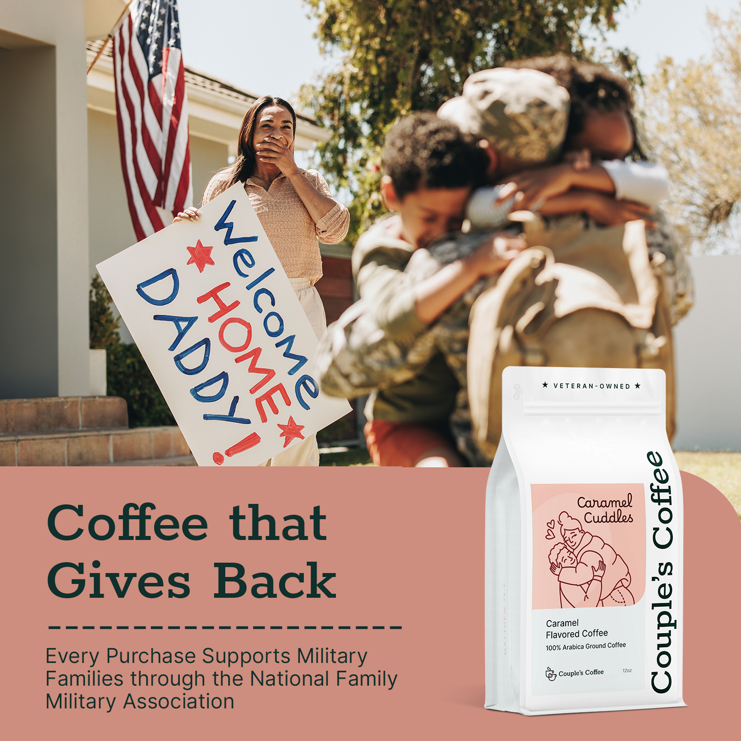 Couple’s Coffee Flavored Ground Coffee | Caramel Flavored Coffee | Gives Back to Military Families | Caramel Cuddles | Made with 100% Arabica Beans | 12oz