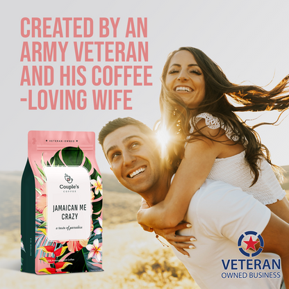 Couple’s Coffee Ground Coffee | Gives Back to Military Families - Jamaican Me Crazy | Vanilla, Caramel, and Rum Flavored Coffee | Made with 100% Arabica Beans | 12oz bag brews about 34 cups