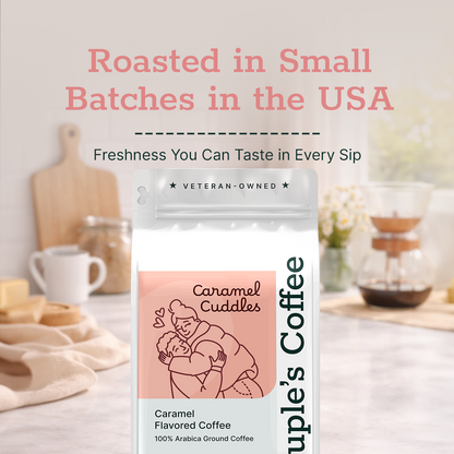 Couple’s Coffee Flavored Ground Coffee | Caramel Flavored Coffee | Gives Back to Military Families | Caramel Cuddles | Made with 100% Arabica Beans | 12oz