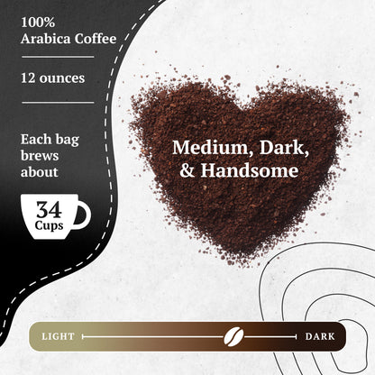 Couple’s Coffee Ground Coffee | Smooth Medium Dark Roast Blend | Gives Back to Military Families | Medium Dark and Handsome | Made with 100% Arabica Beans | 12oz