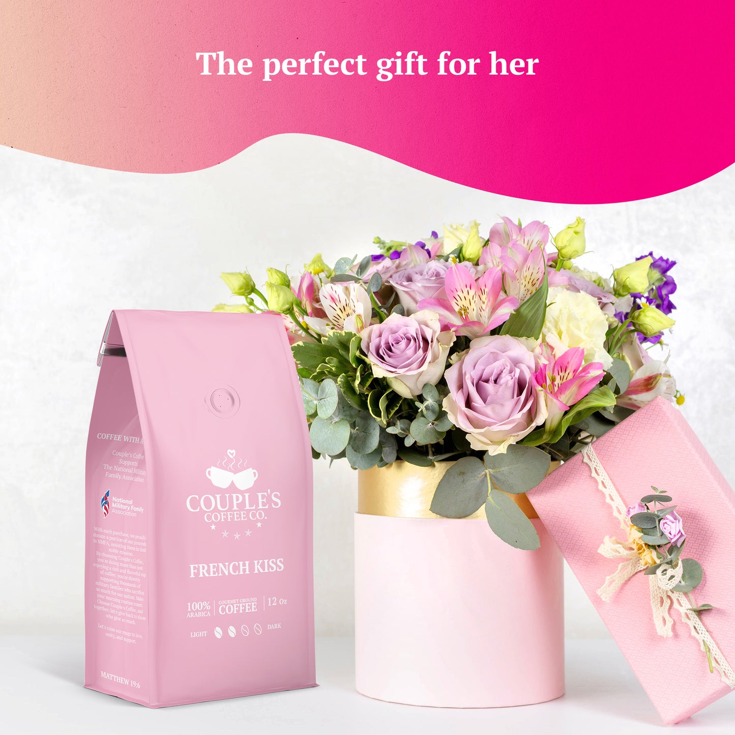 Couple’s Coffee Flavored Ground Coffee | French Vanilla Flavored Coffee | Gives Back to Military Families | French Kiss | Made with 100% Arabica Beans | 12oz