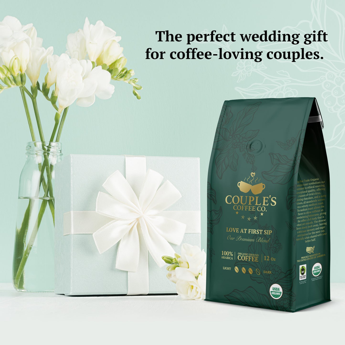 Couple’s Coffee Organic Ground Coffee | Fair Trade Organic Guatemalan Medium-Dark Roast | Gives Back to Military Families | Love at First Sip | Made with 100% Arabica Beans | 12oz